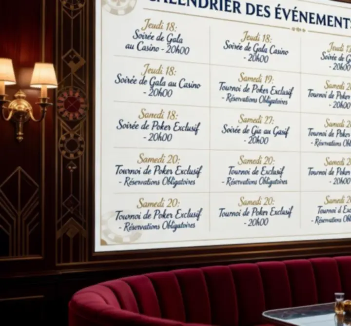 Calendrier des événements et planning dans un restaurant de casino